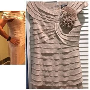 Adrianna Papell 2 Piece Dress Sz 8 CHAMPAGNE Beige Cocktail Wedding Top & Skirt